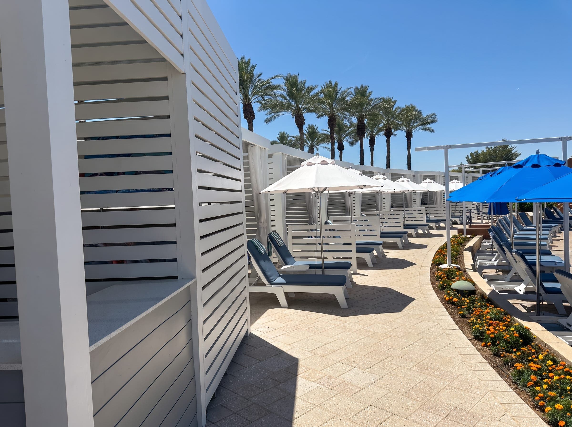 Row of Quartz White lattice-walled cabanas along the pool deck at The Westin Kierland Resort & Spa
