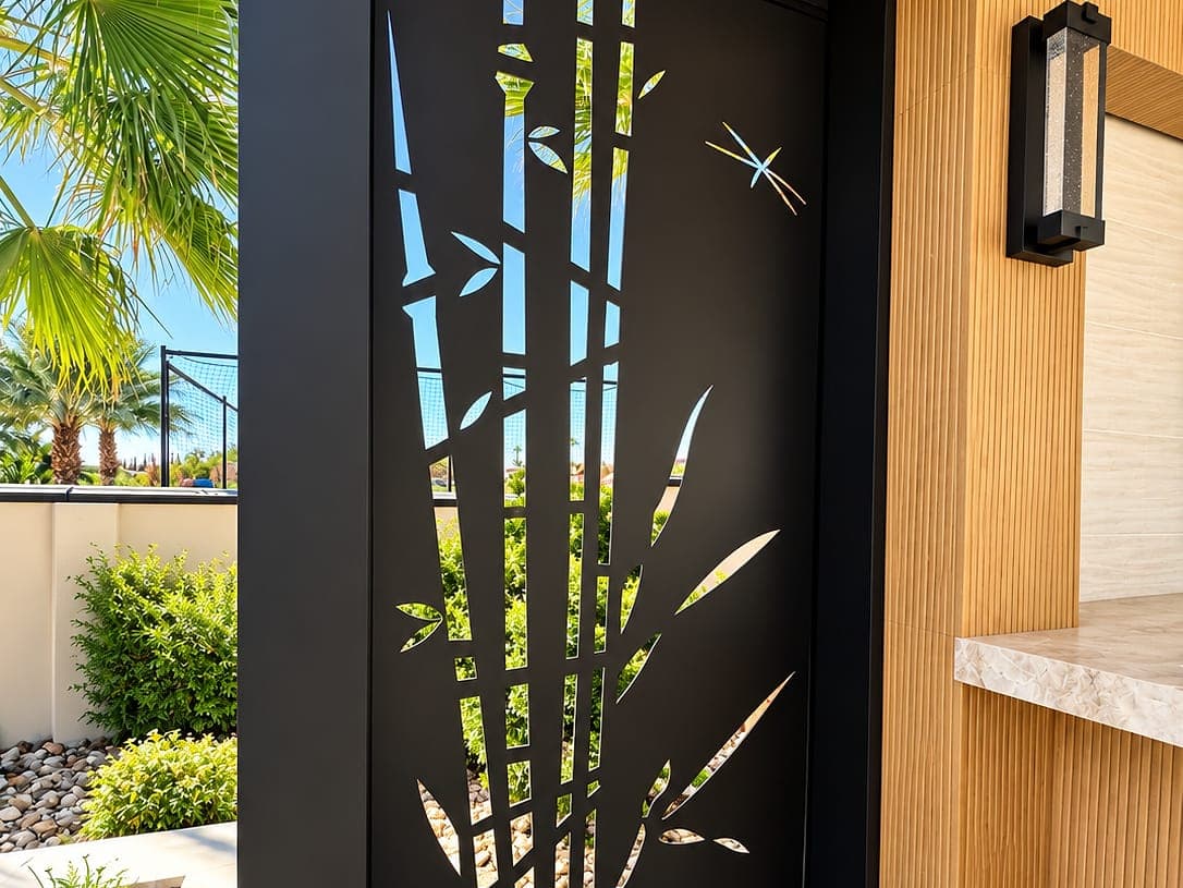 Close-up of a vertical Espresso Bamboo design Soleil panel